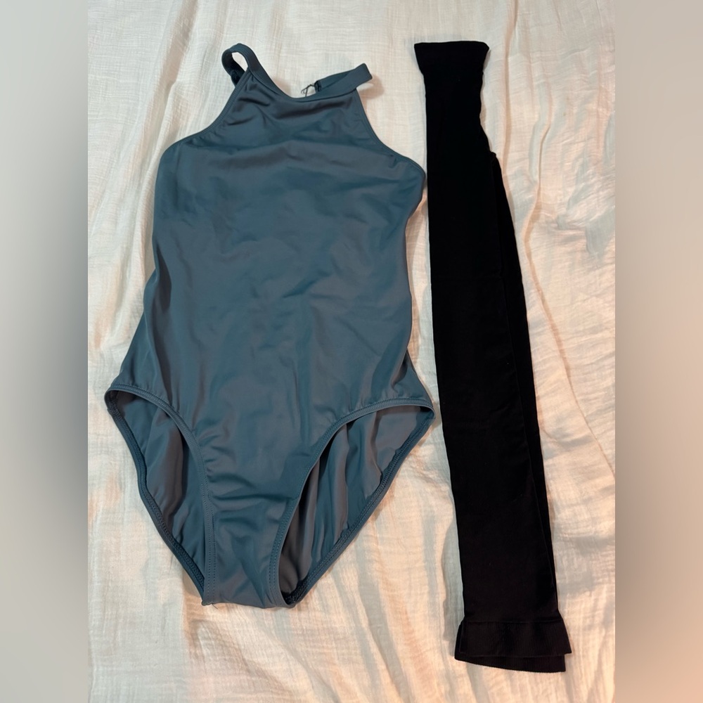 Weissman Green Leotard w/ Bloch Footless Tights Adult Small